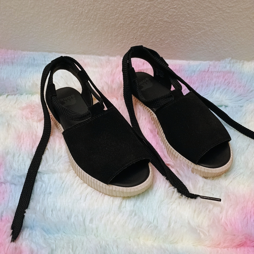 Sorel Black Sandals with Cream Soles